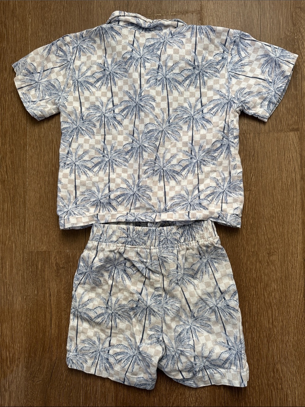 🌴 18M Toddler Blue & Cream Palm-Print Shirt & Shorts Set - Picture 6 of 6